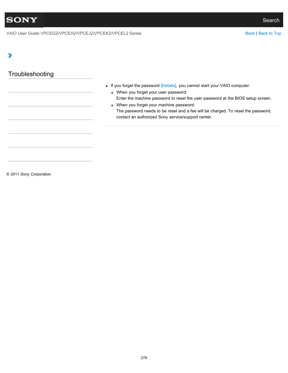 Computer, Troubleshooting | Sony VPCEL2 Series User Manual | Page 279 / 360