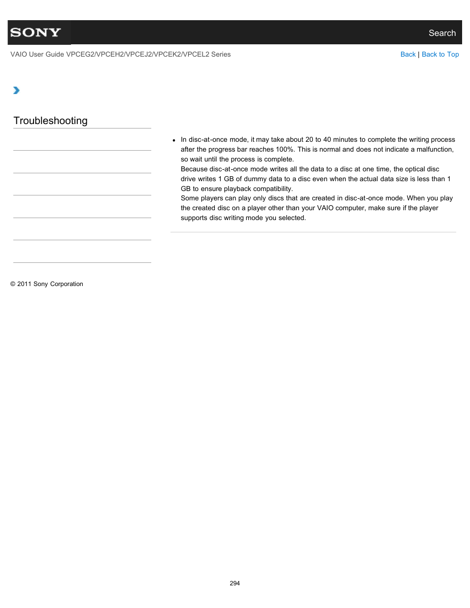 Troubleshooting | Sony VPCEL2 Series User Manual | Page 294 / 360