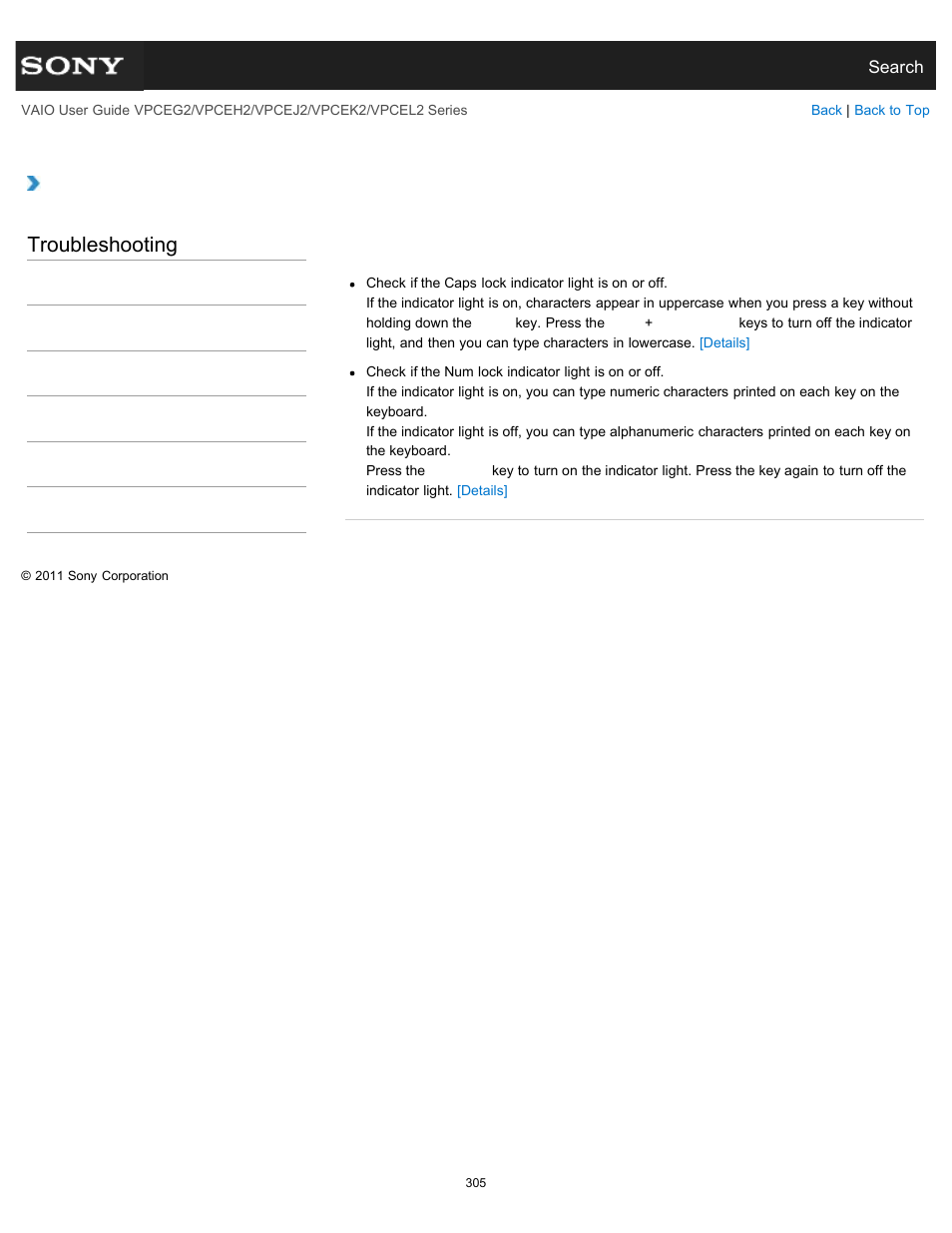 Troubleshooting | Sony VPCEL2 Series User Manual | Page 305 / 360