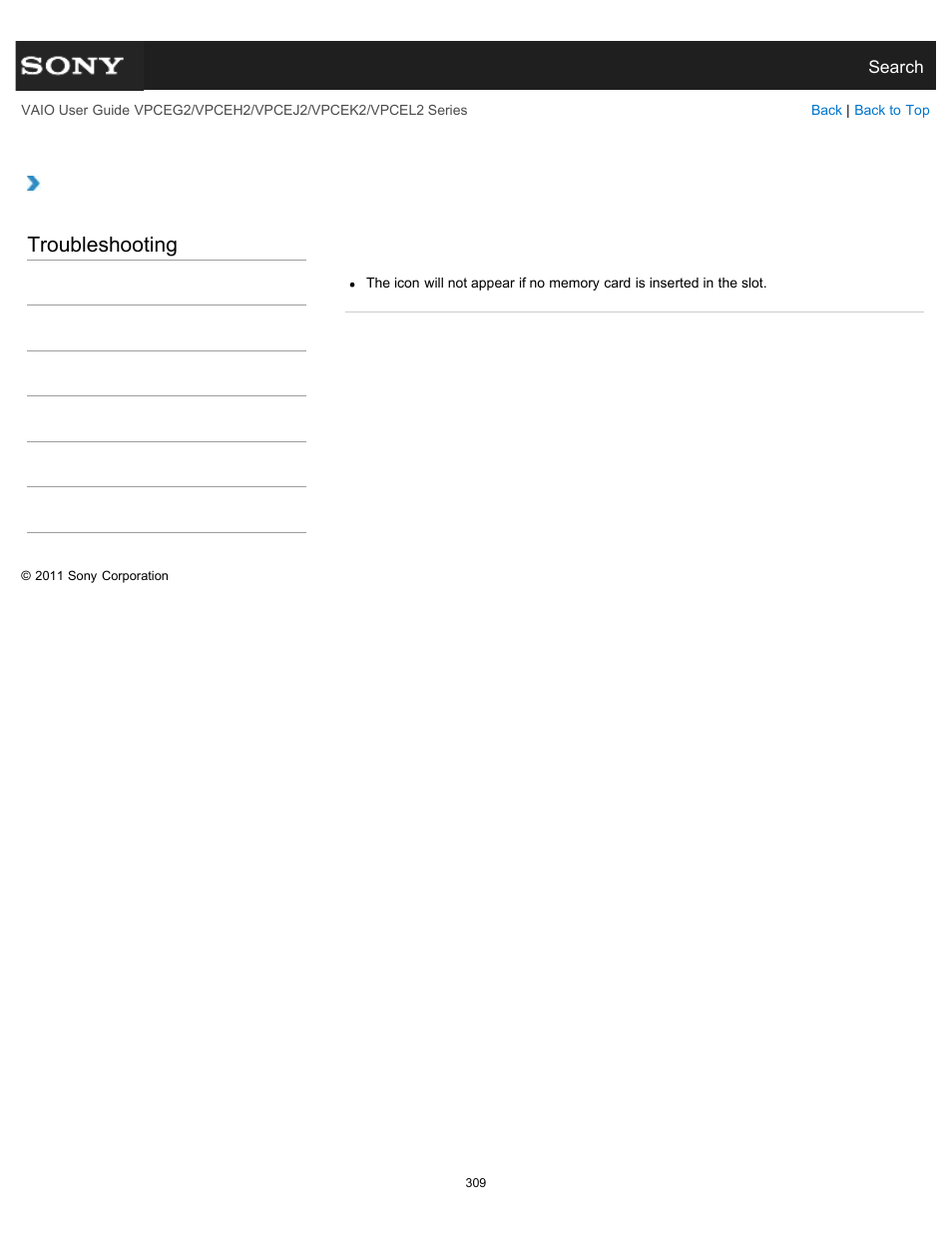 Troubleshooting | Sony VPCEL2 Series User Manual | Page 309 / 360