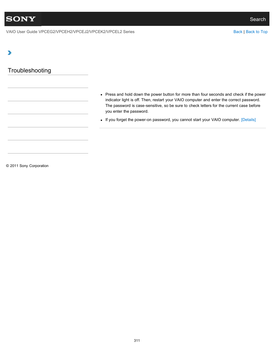 Consecutively, Troubleshooting | Sony VPCEL2 Series User Manual | Page 311 / 360