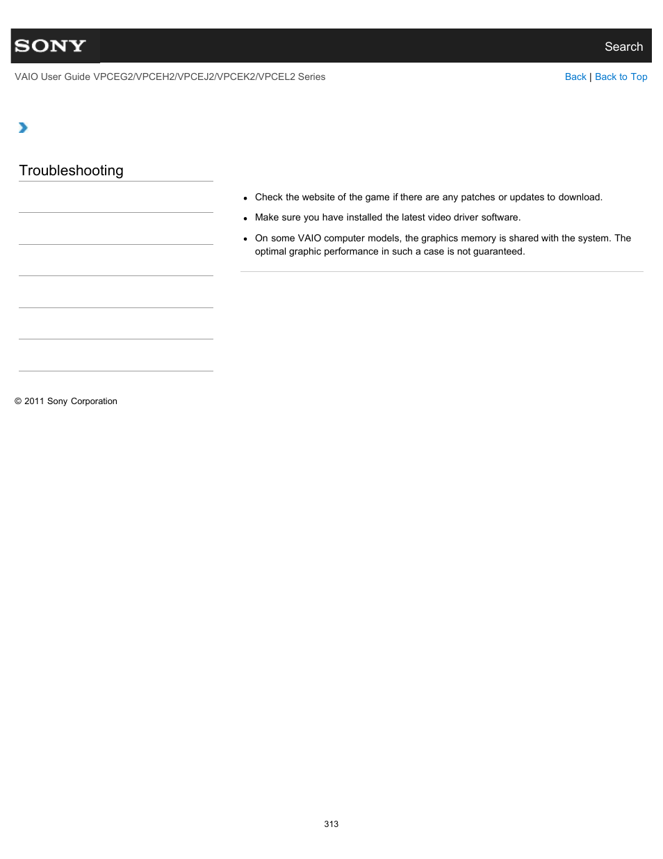 Troubleshooting | Sony VPCEL2 Series User Manual | Page 313 / 360