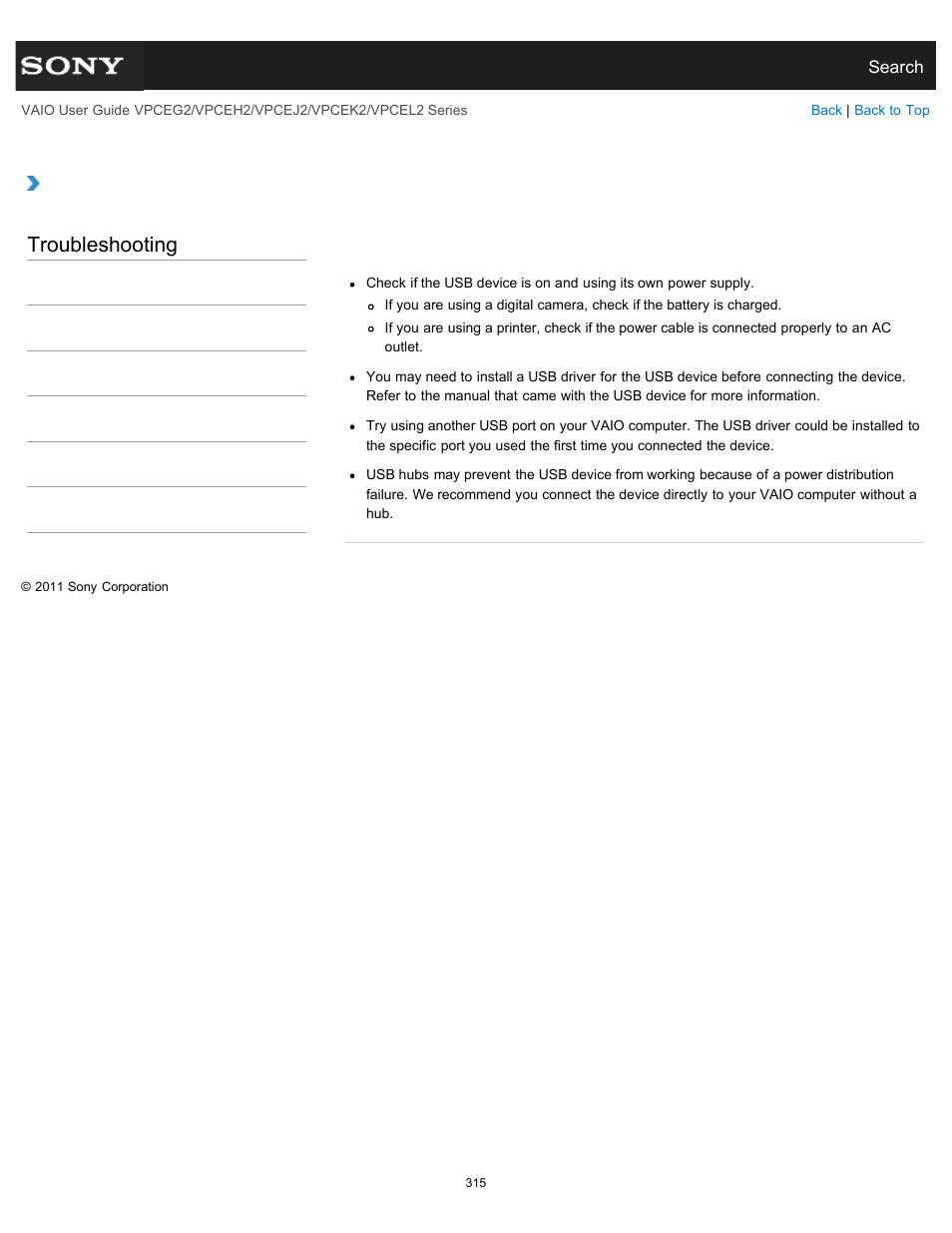 Troubleshooting | Sony VPCEL2 Series User Manual | Page 315 / 360