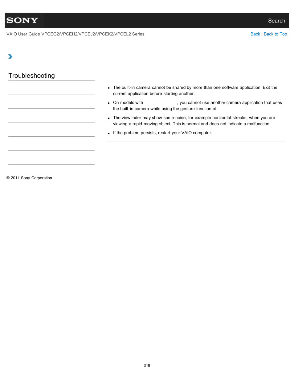 Troubleshooting | Sony VPCEL2 Series User Manual | Page 319 / 360