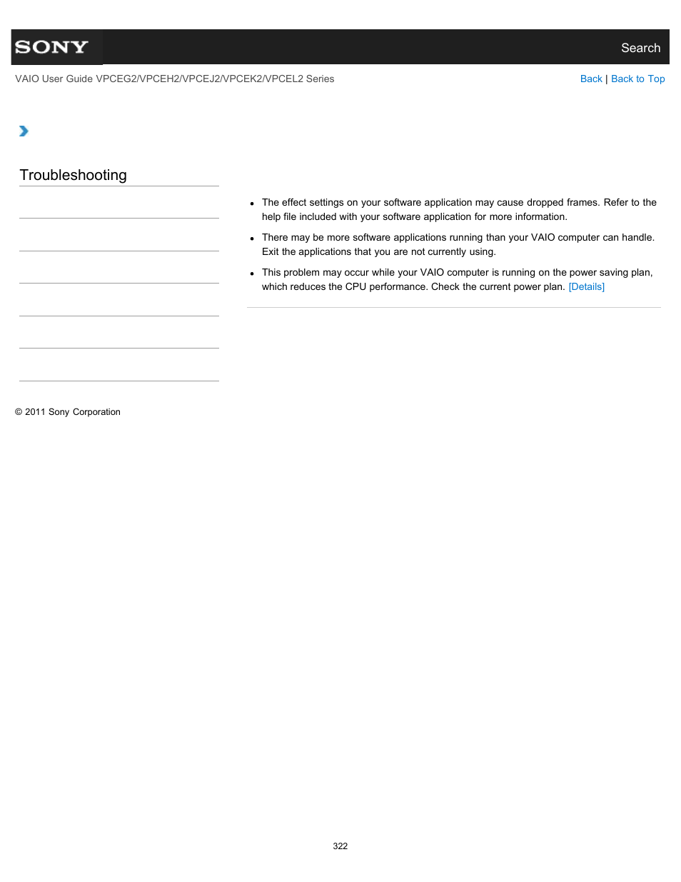 Interruptions, Troubleshooting | Sony VPCEL2 Series User Manual | Page 322 / 360