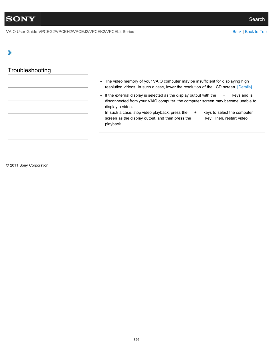 Troubleshooting | Sony VPCEL2 Series User Manual | Page 326 / 360