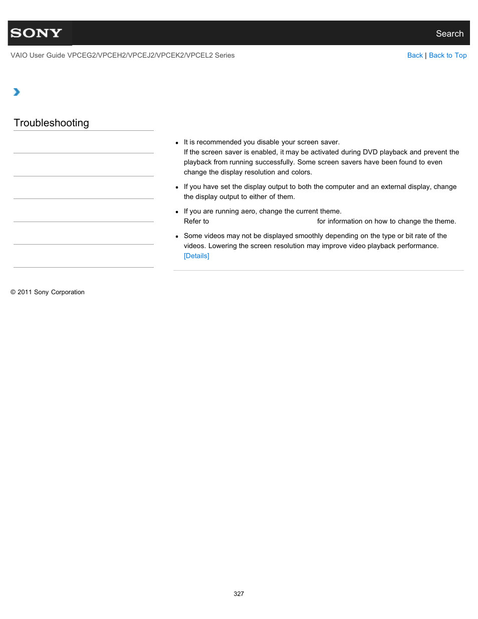 Troubleshooting | Sony VPCEL2 Series User Manual | Page 327 / 360