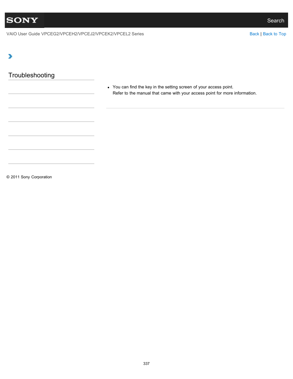 Point, Troubleshooting | Sony VPCEL2 Series User Manual | Page 337 / 360