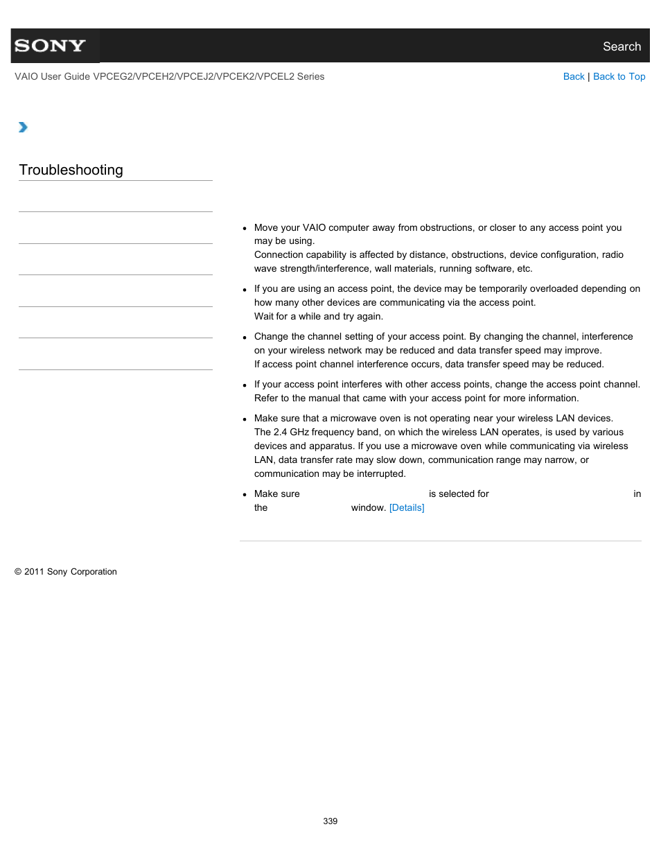 Slow, Troubleshooting | Sony VPCEL2 Series User Manual | Page 339 / 360