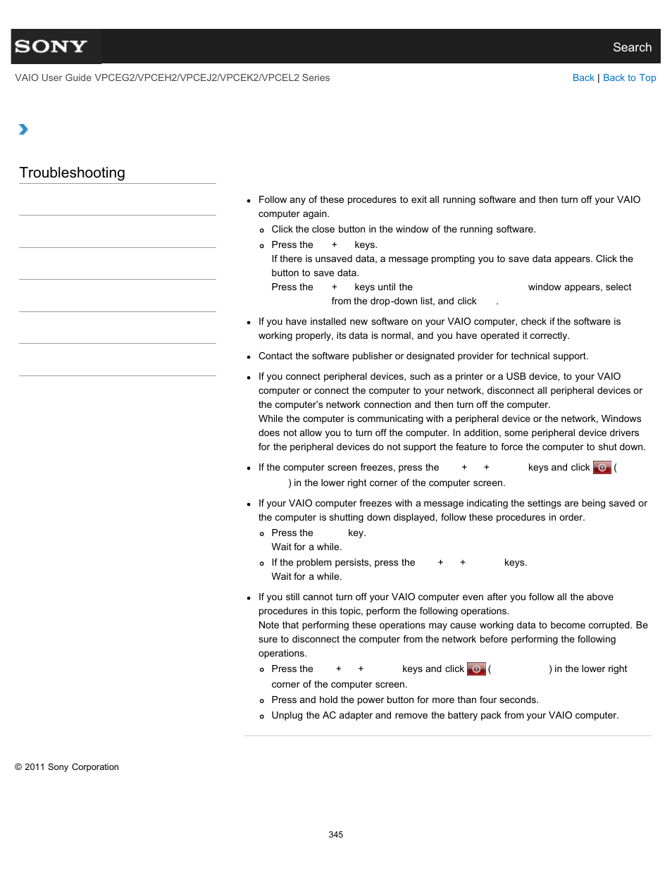 Troubleshooting | Sony VPCEL2 Series User Manual | Page 345 / 360
