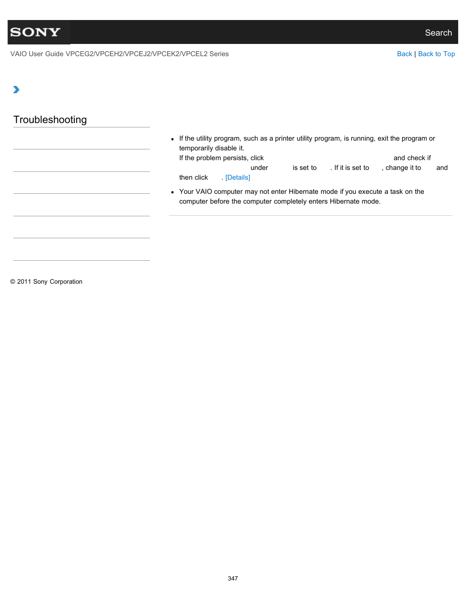 Troubleshooting | Sony VPCEL2 Series User Manual | Page 347 / 360