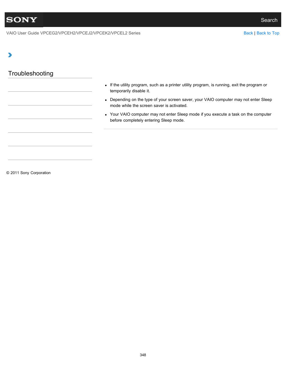 Troubleshooting | Sony VPCEL2 Series User Manual | Page 348 / 360