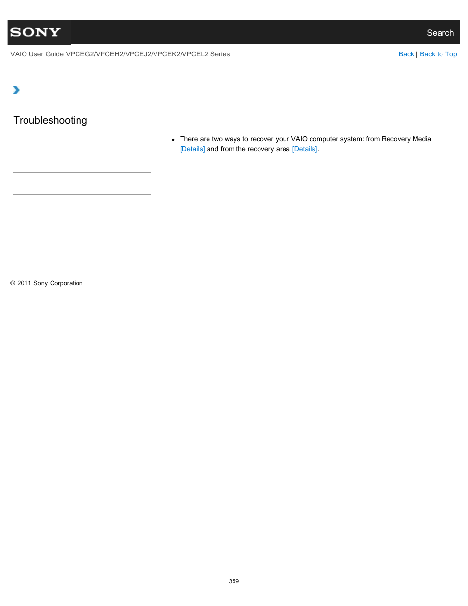Troubleshooting | Sony VPCEL2 Series User Manual | Page 359 / 360