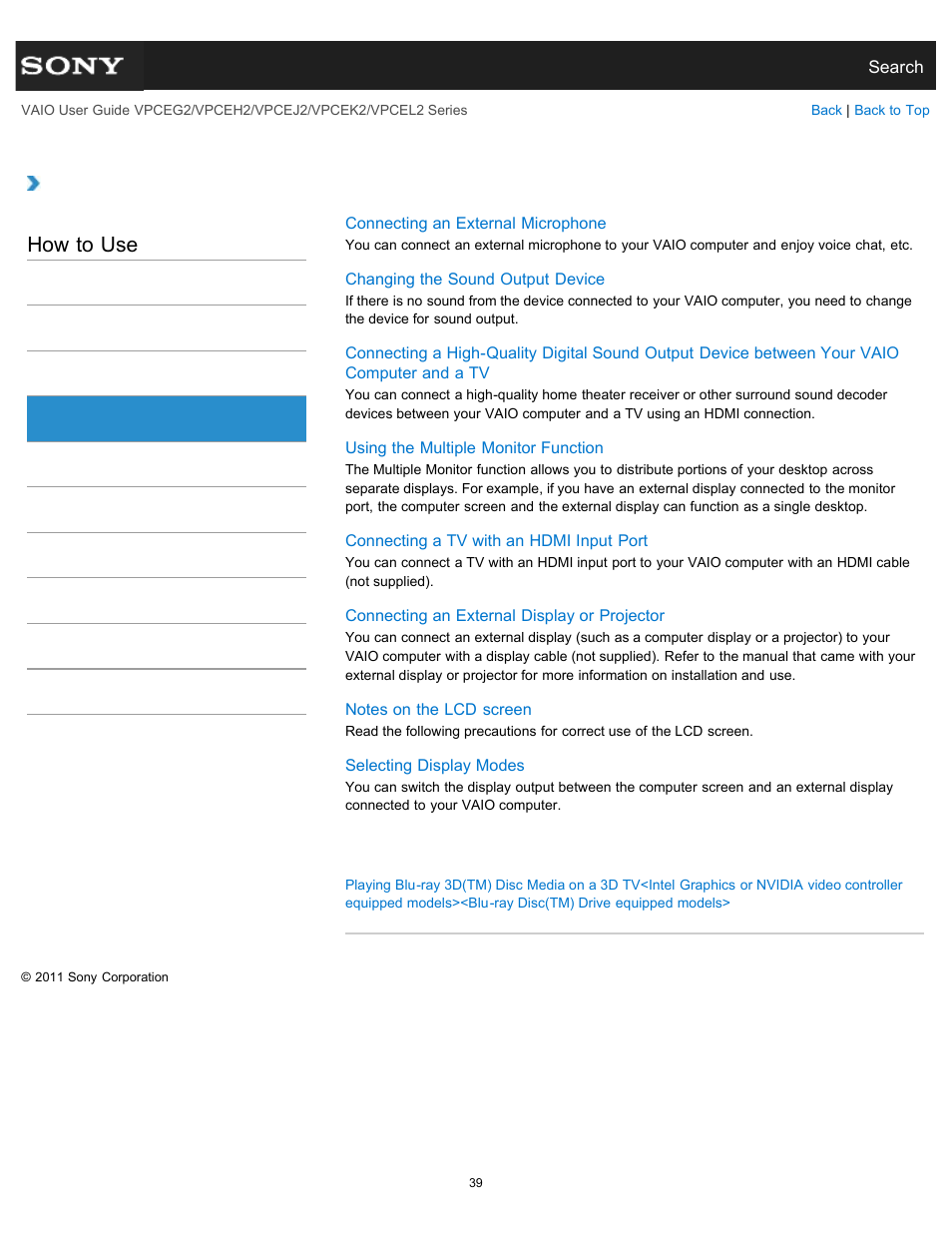 Peripheral device, How to use | Sony VPCEL2 Series User Manual | Page 39 / 360