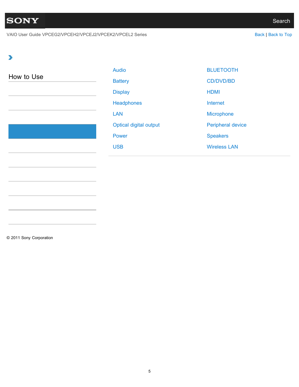Connections, How to use | Sony VPCEL2 Series User Manual | Page 5 / 360