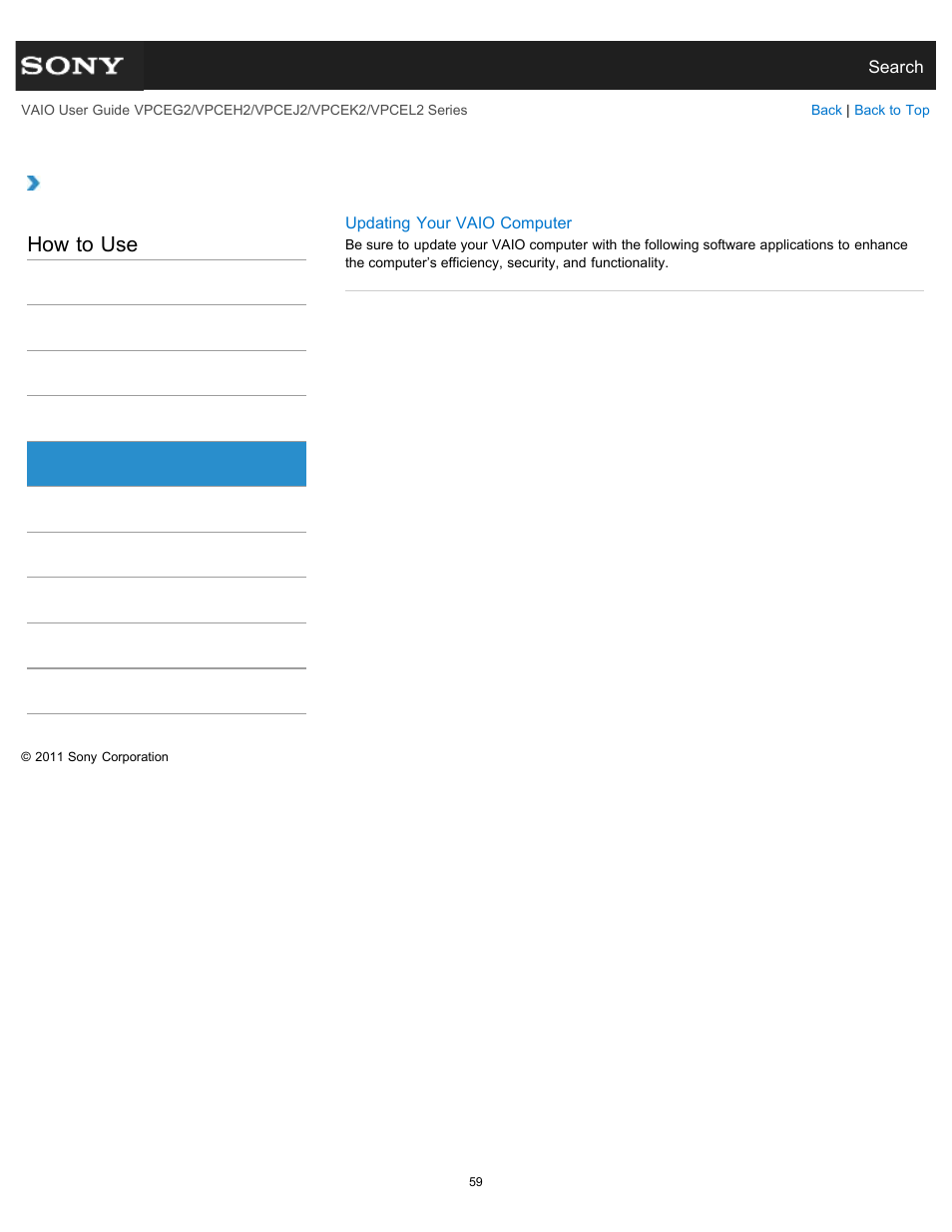 Security, How to use | Sony VPCEL2 Series User Manual | Page 59 / 360