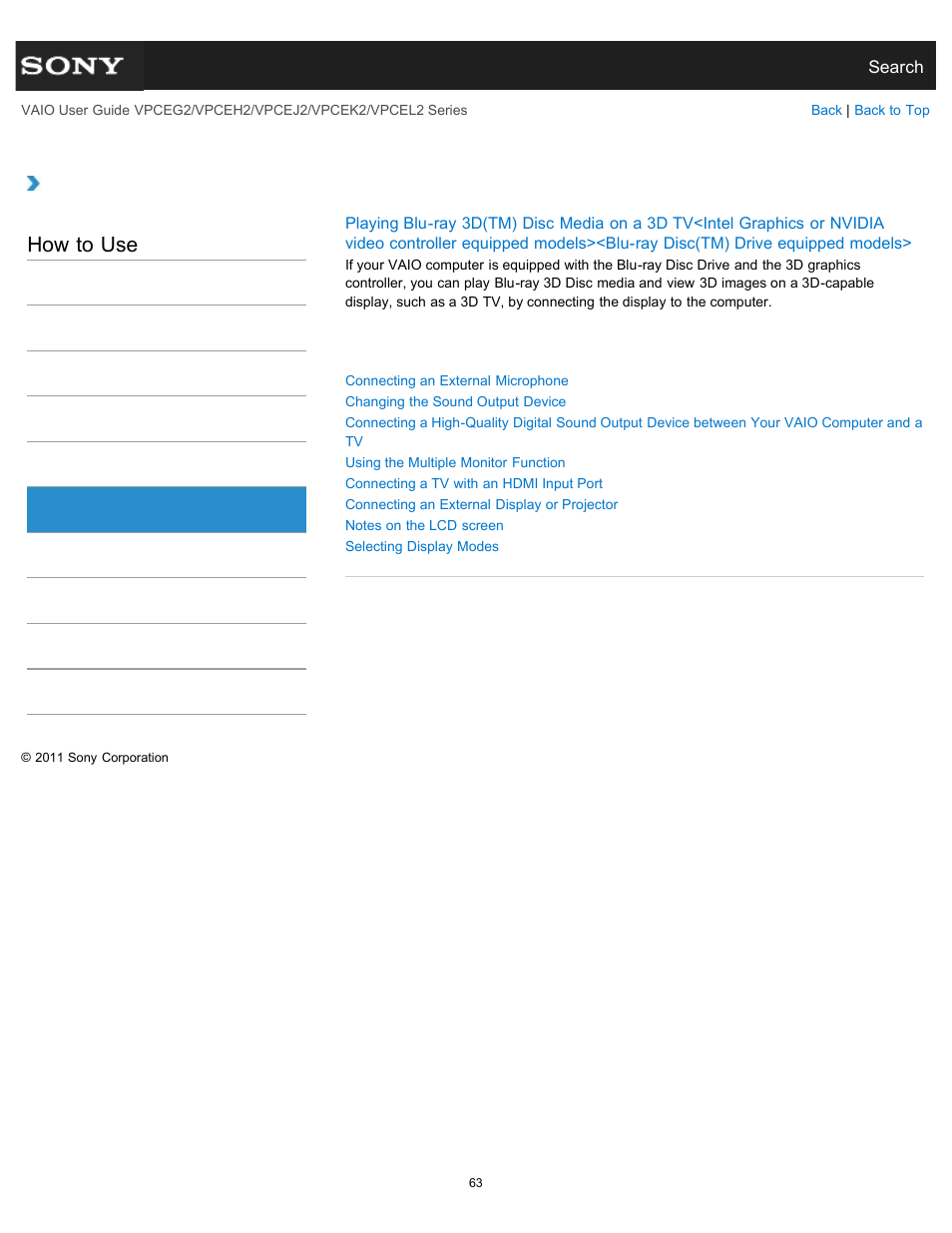 Peripheral device, How to use | Sony VPCEL2 Series User Manual | Page 63 / 360