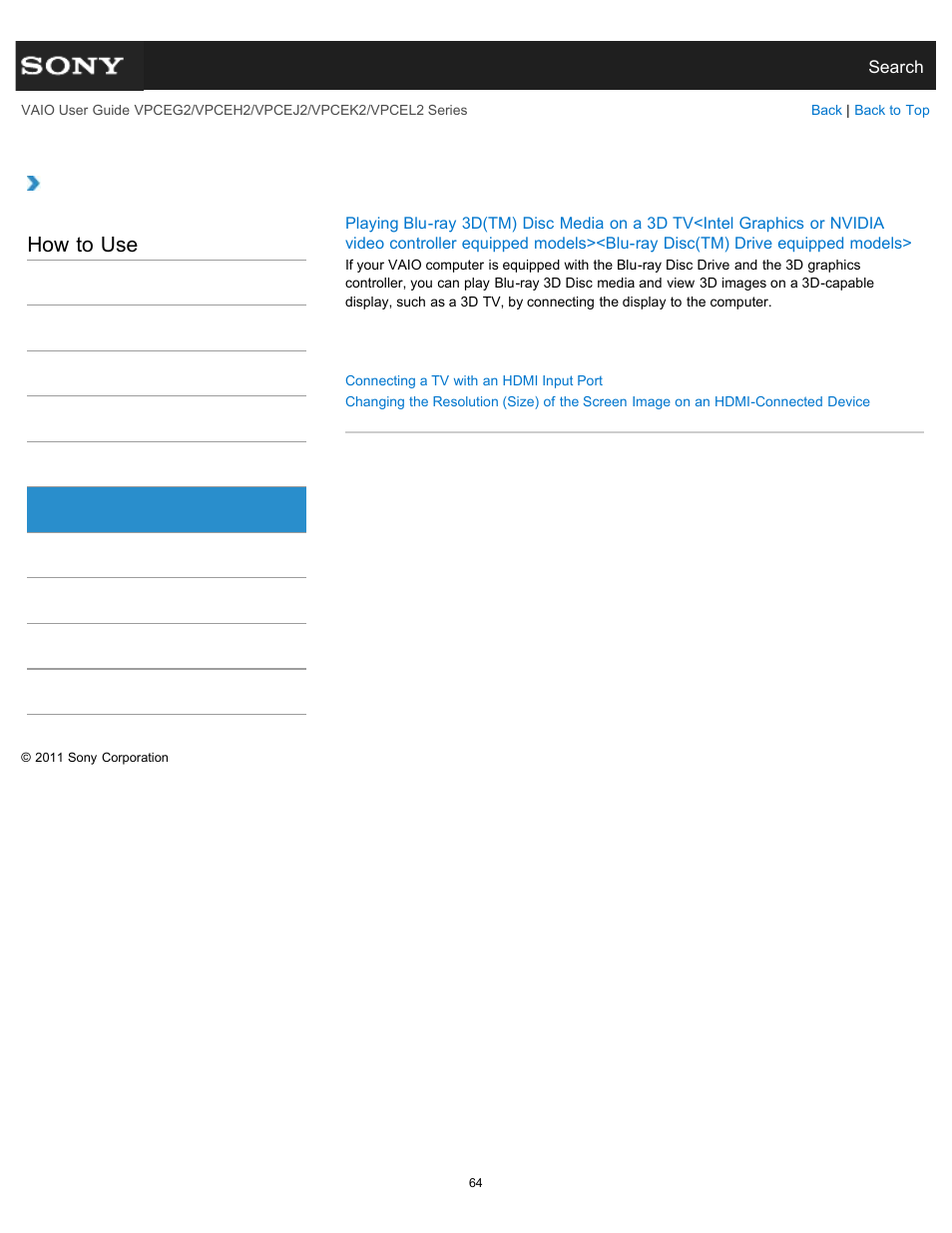 Hdmi, How to use | Sony VPCEL2 Series User Manual | Page 64 / 360