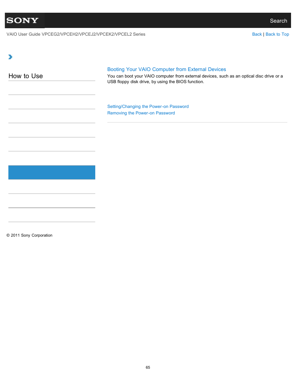 Bios, How to use | Sony VPCEL2 Series User Manual | Page 65 / 360