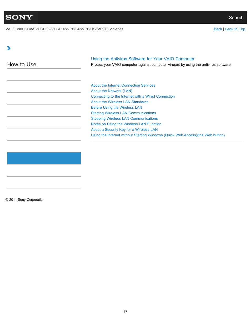 Internet, How to use | Sony VPCEL2 Series User Manual | Page 77 / 360