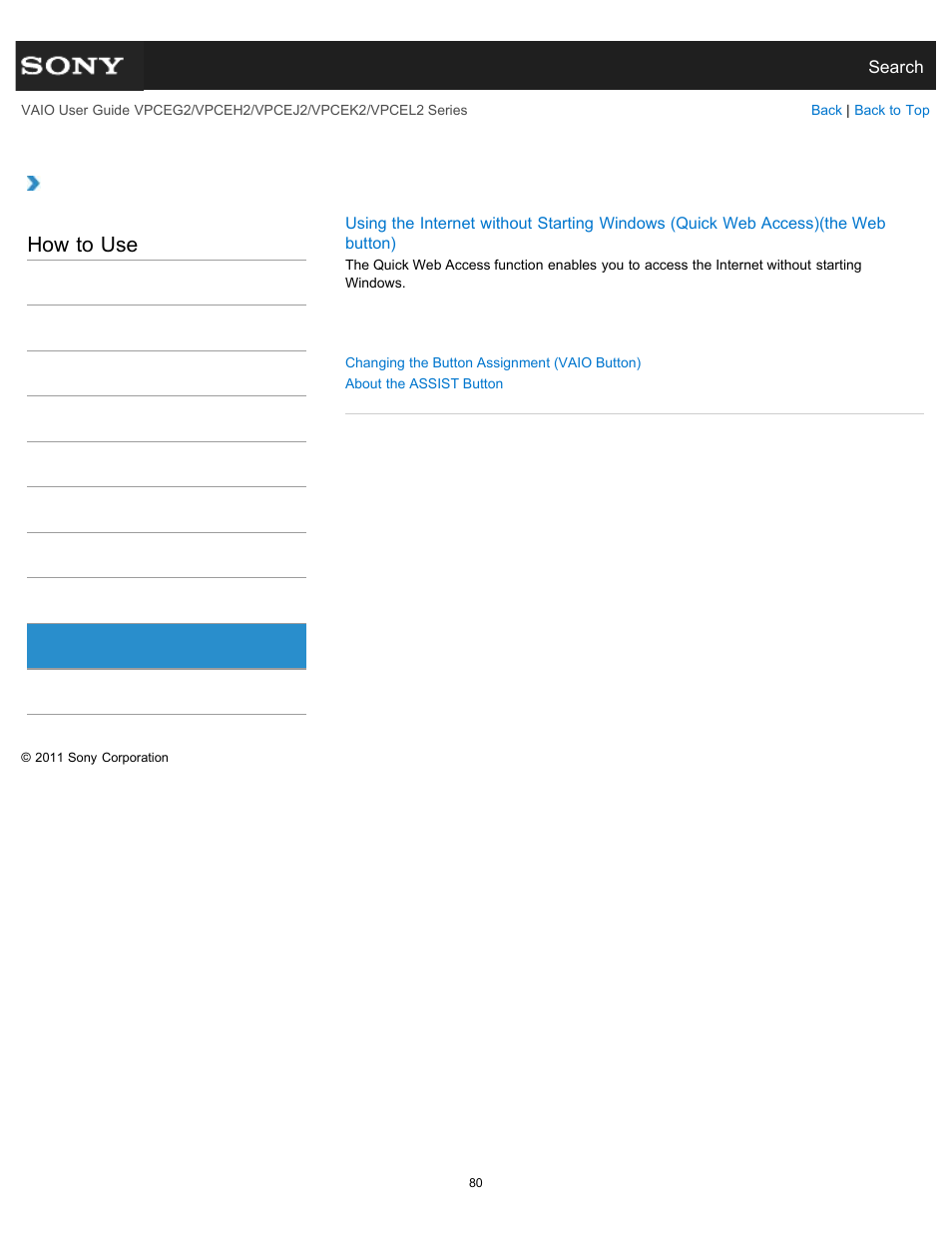 Button, How to use | Sony VPCEL2 Series User Manual | Page 80 / 360