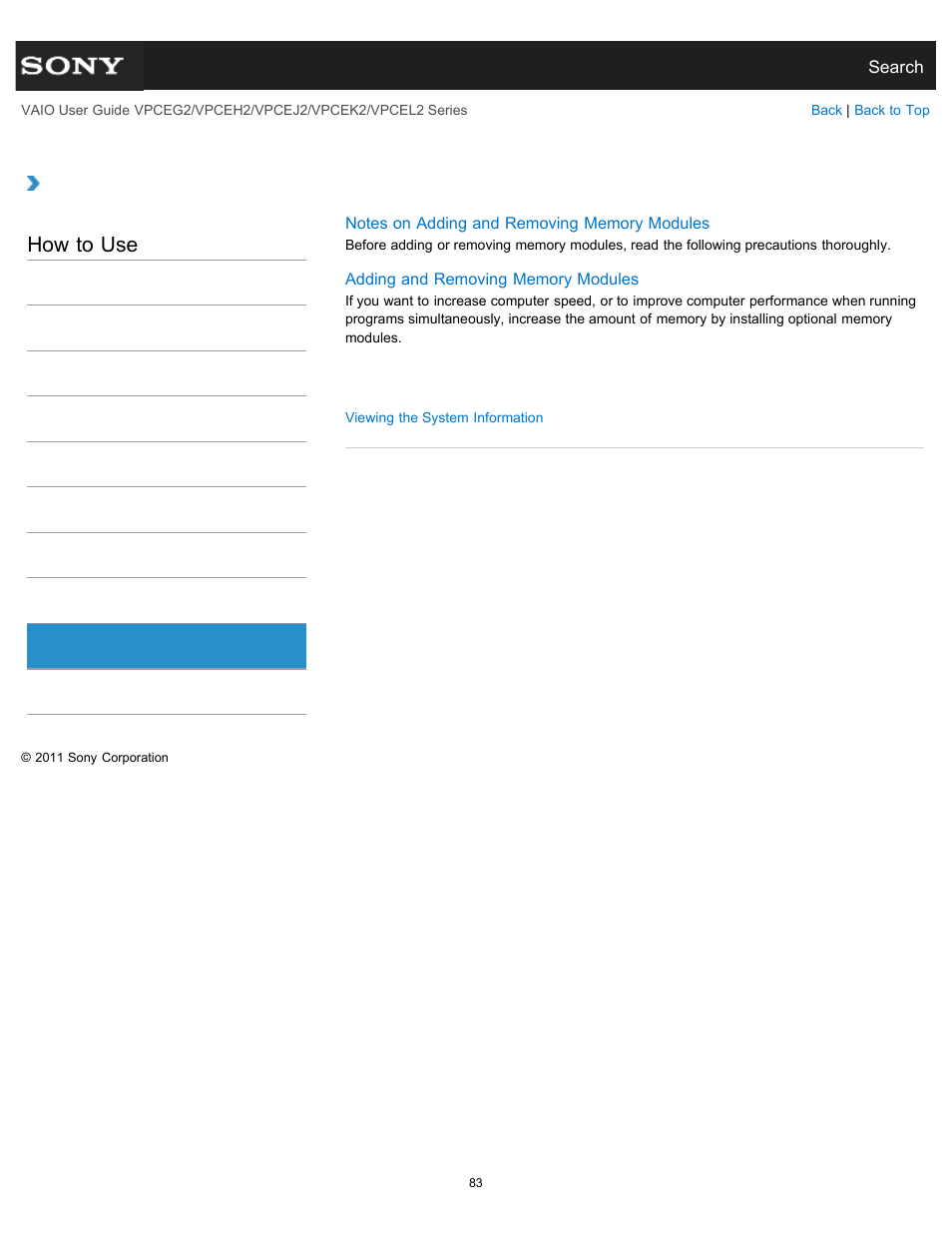 Memory module, How to use | Sony VPCEL2 Series User Manual | Page 83 / 360