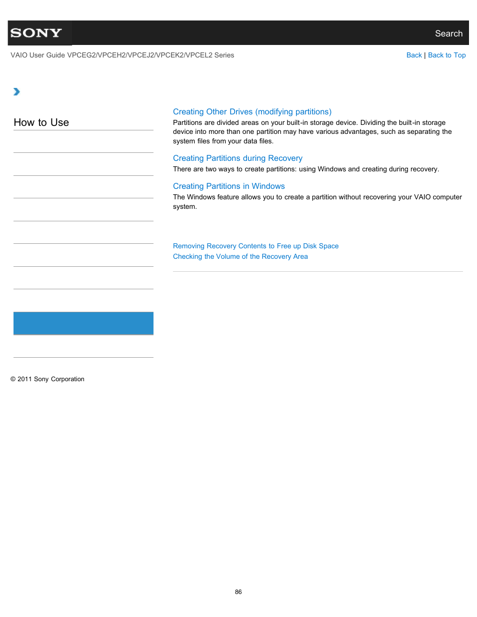 Built-in storage device, How to use | Sony VPCEL2 Series User Manual | Page 86 / 360