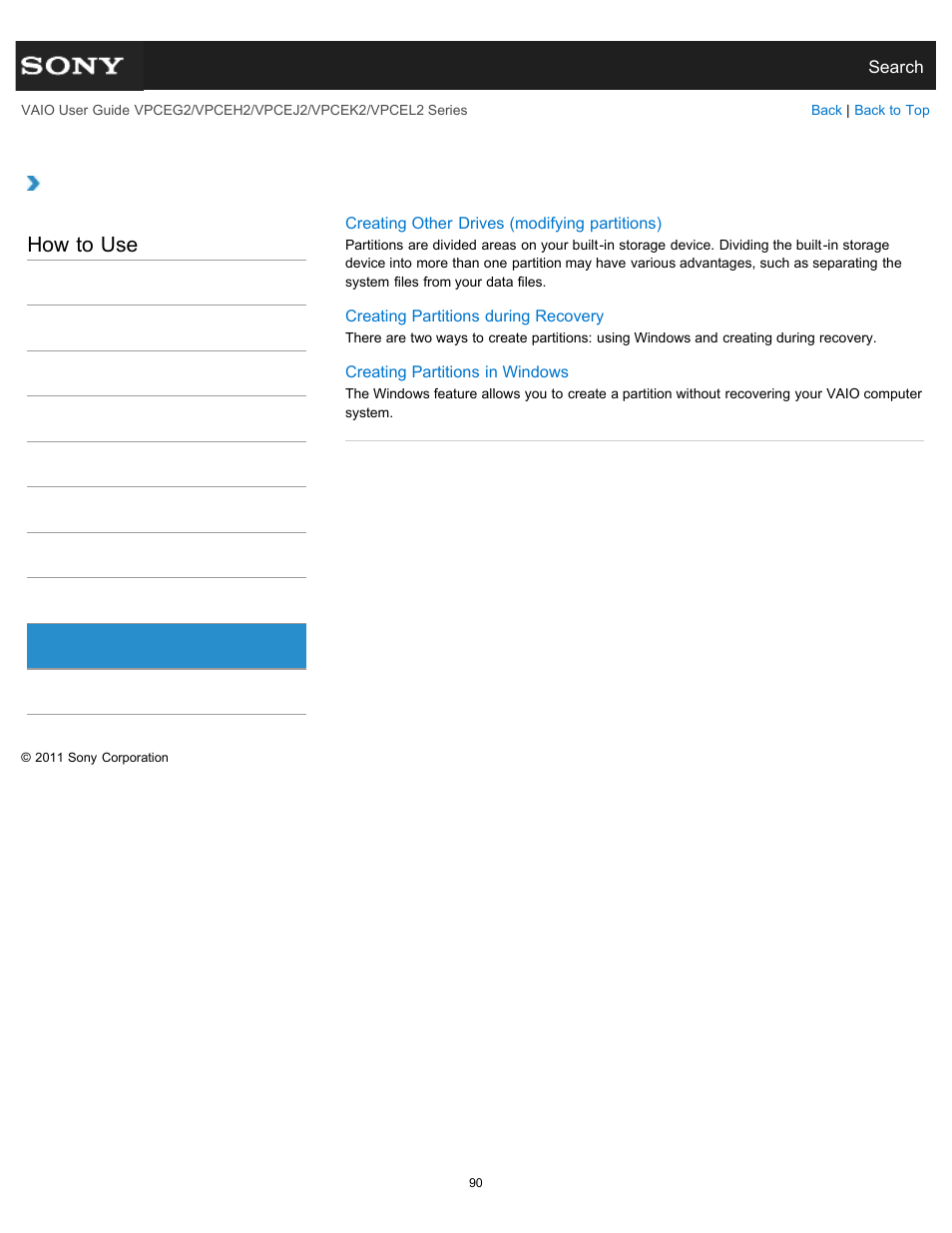 Partition, How to use | Sony VPCEL2 Series User Manual | Page 90 / 360