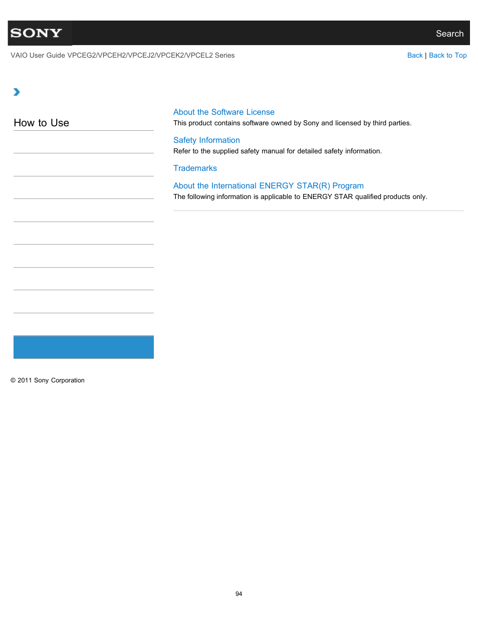 Important notice, How to use | Sony VPCEL2 Series User Manual | Page 94 / 360