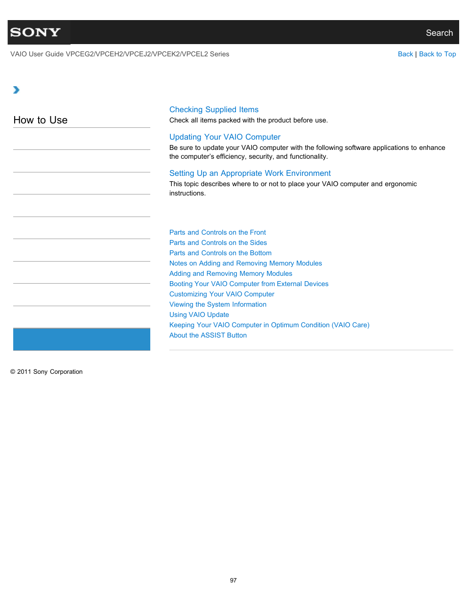 Vaio computer, How to use | Sony VPCEL2 Series User Manual | Page 97 / 360