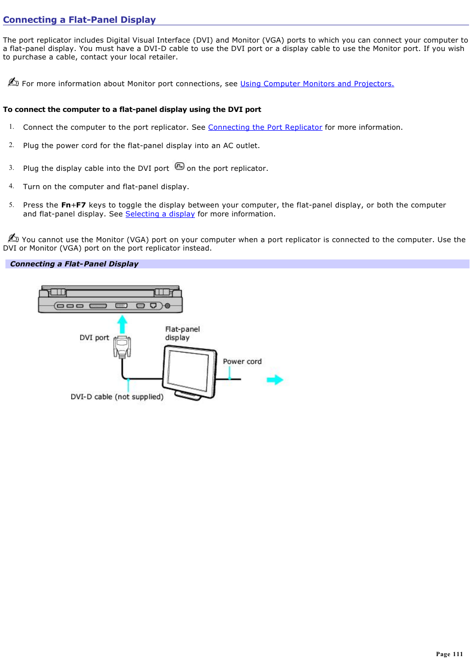 Connecting a flat-panel display | Sony VGN-S260P User Manual | Page 111 / 220