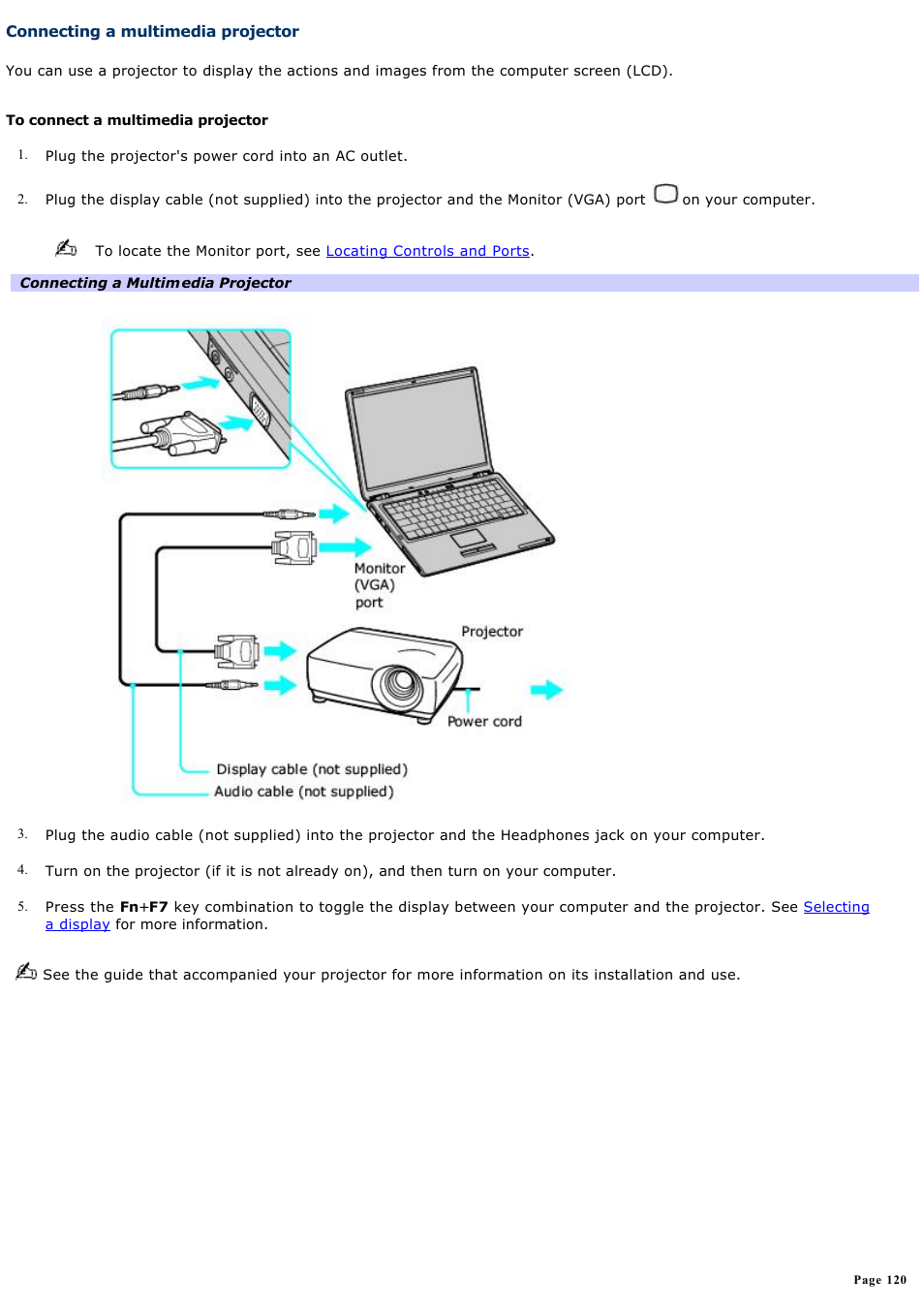 Connecting a multimedia projector | Sony VGN-S260P User Manual | Page 120 / 220