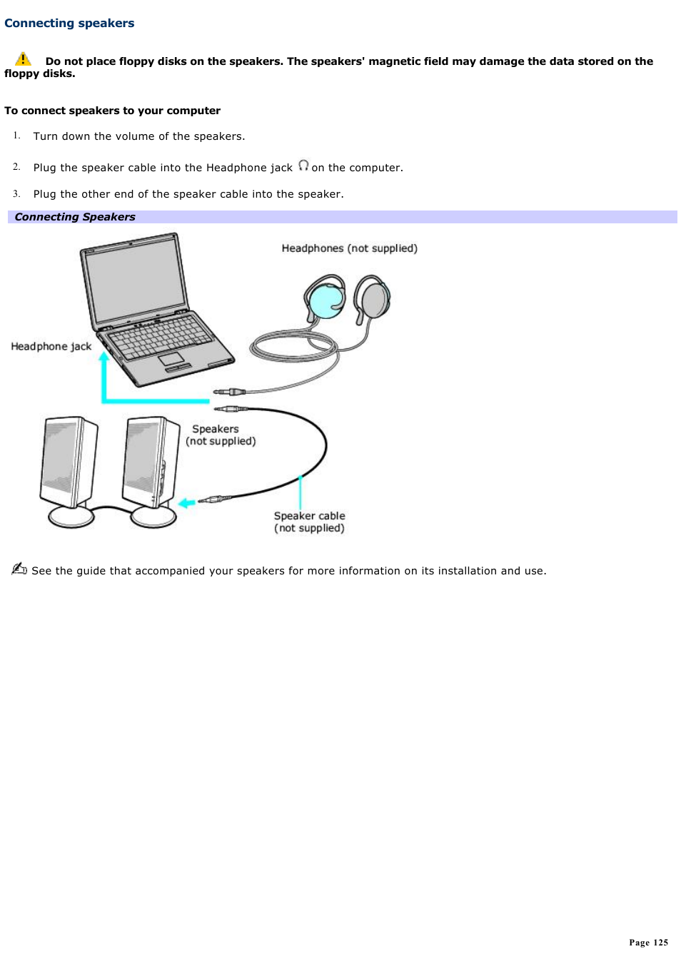 Connecting speakers | Sony VGN-S260P User Manual | Page 125 / 220