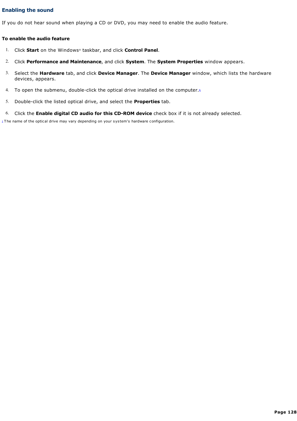 Enabling the sound | Sony VGN-S260P User Manual | Page 128 / 220