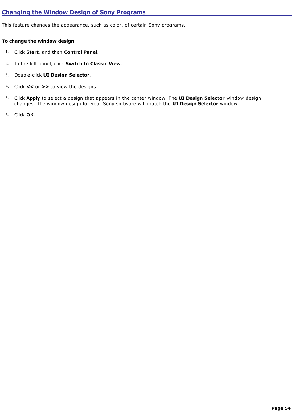 Changing the window design of sony programs | Sony VGN-S260P User Manual | Page 54 / 220