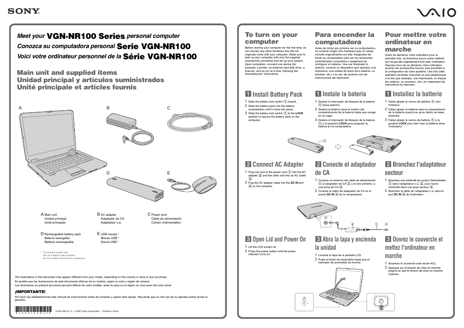 Sony VGN-NR160E User Manual | 2 pages