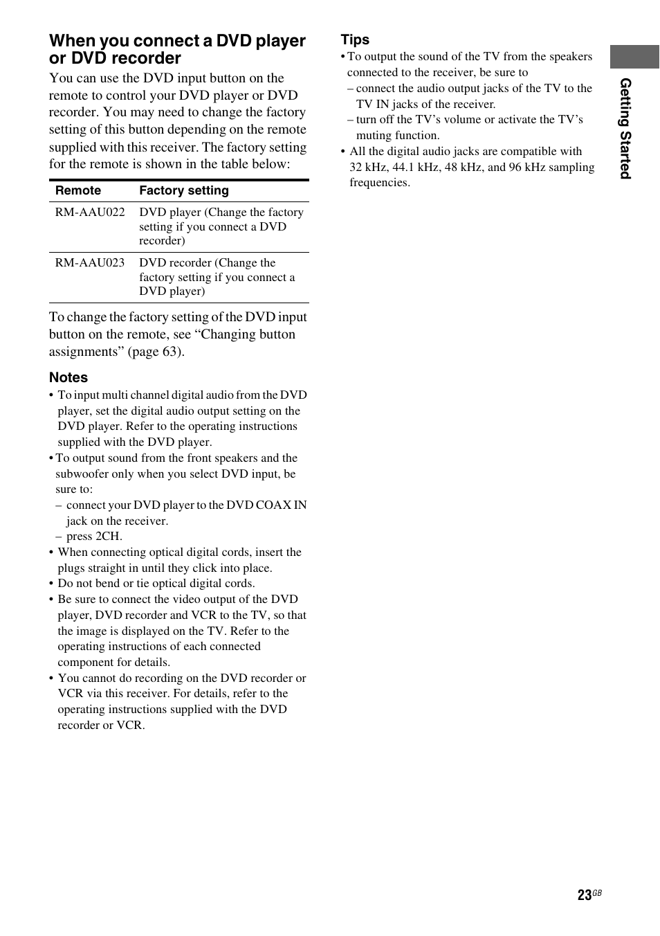 When you connect a dvd player or dvd recorder | Sony STR-KS2300 User Manual | Page 23 / 76