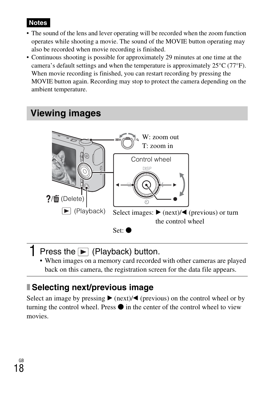 Viewing images, Xselecting next/previous image, Press the (playback) button | Sony DSC-WX100 User Manual | Page 18 / 64