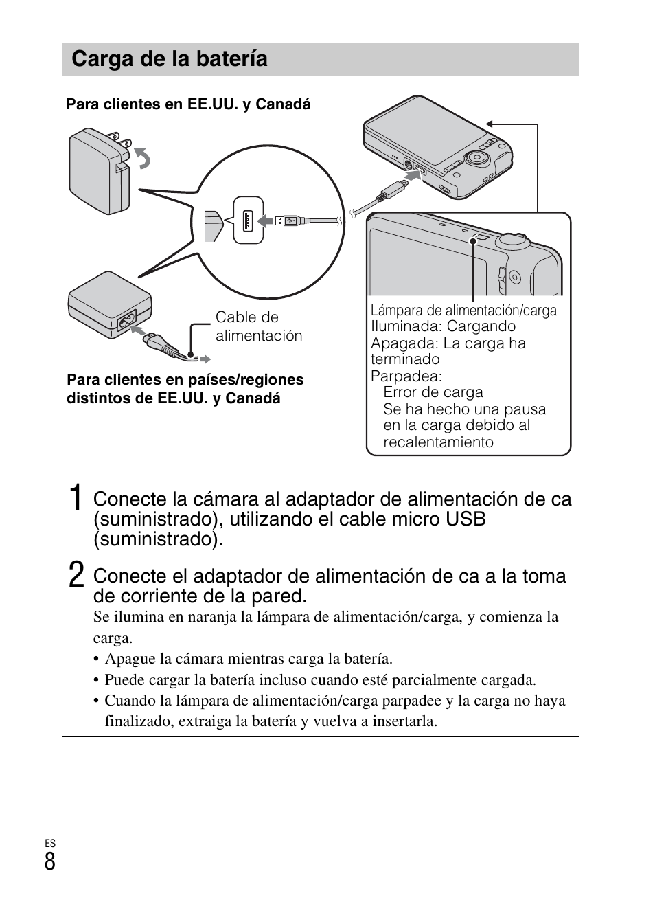 Carga de la batería | Sony DSC-WX100 User Manual | Page 38 / 64