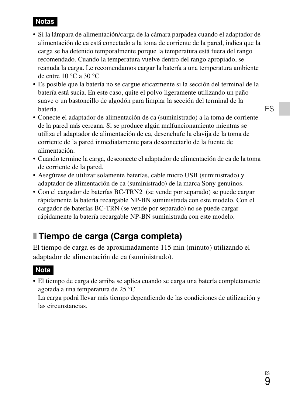 Xtiempo de carga (carga completa) | Sony DSC-WX100 User Manual | Page 39 / 64