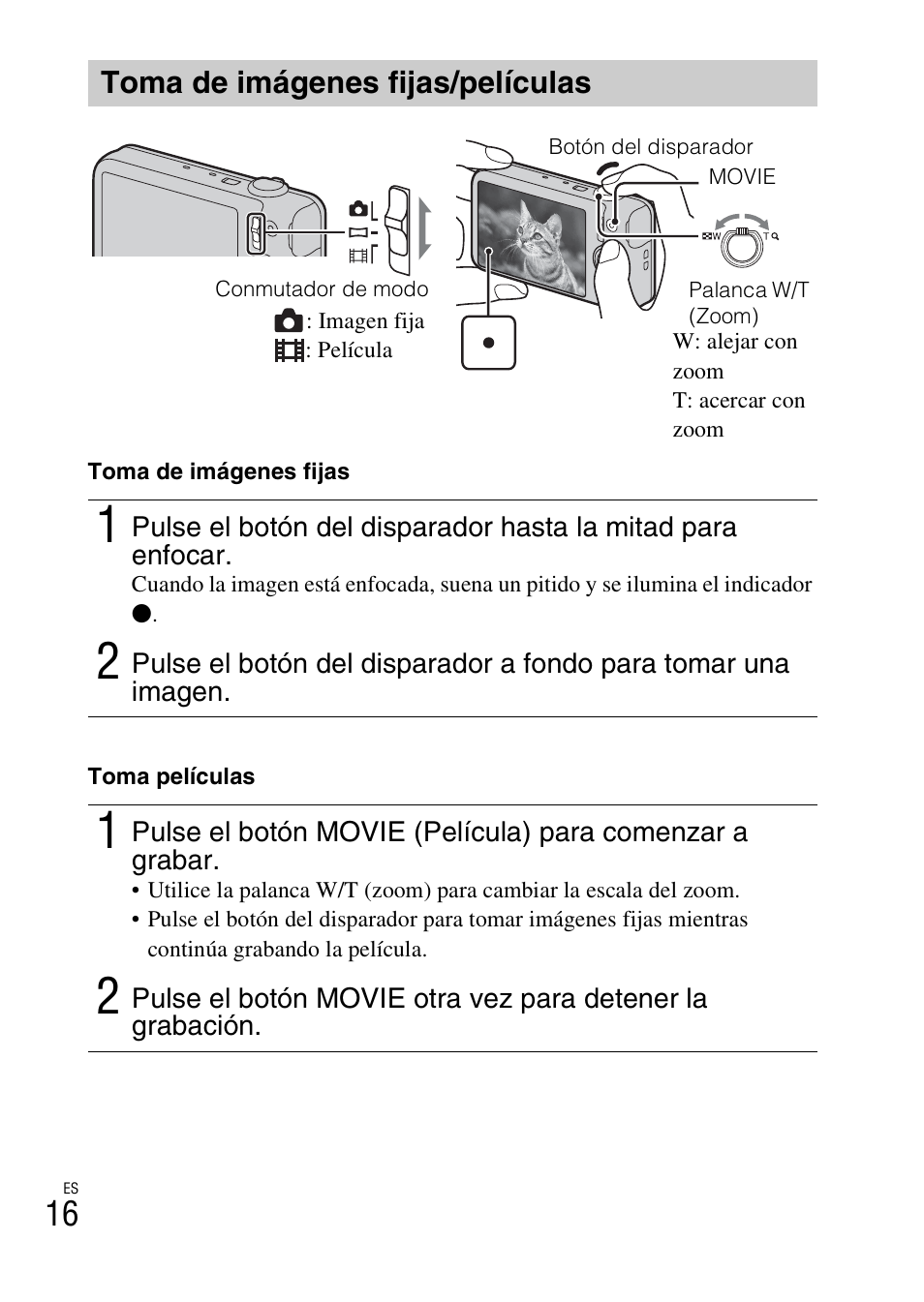 Toma de imágenes fijas/películas | Sony DSC-WX100 User Manual | Page 46 / 64