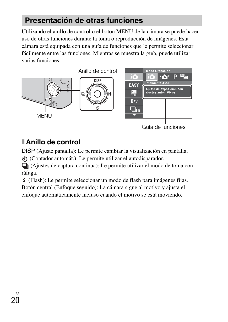 Presentación de otras funciones, Xanillo de control | Sony DSC-WX100 User Manual | Page 50 / 64