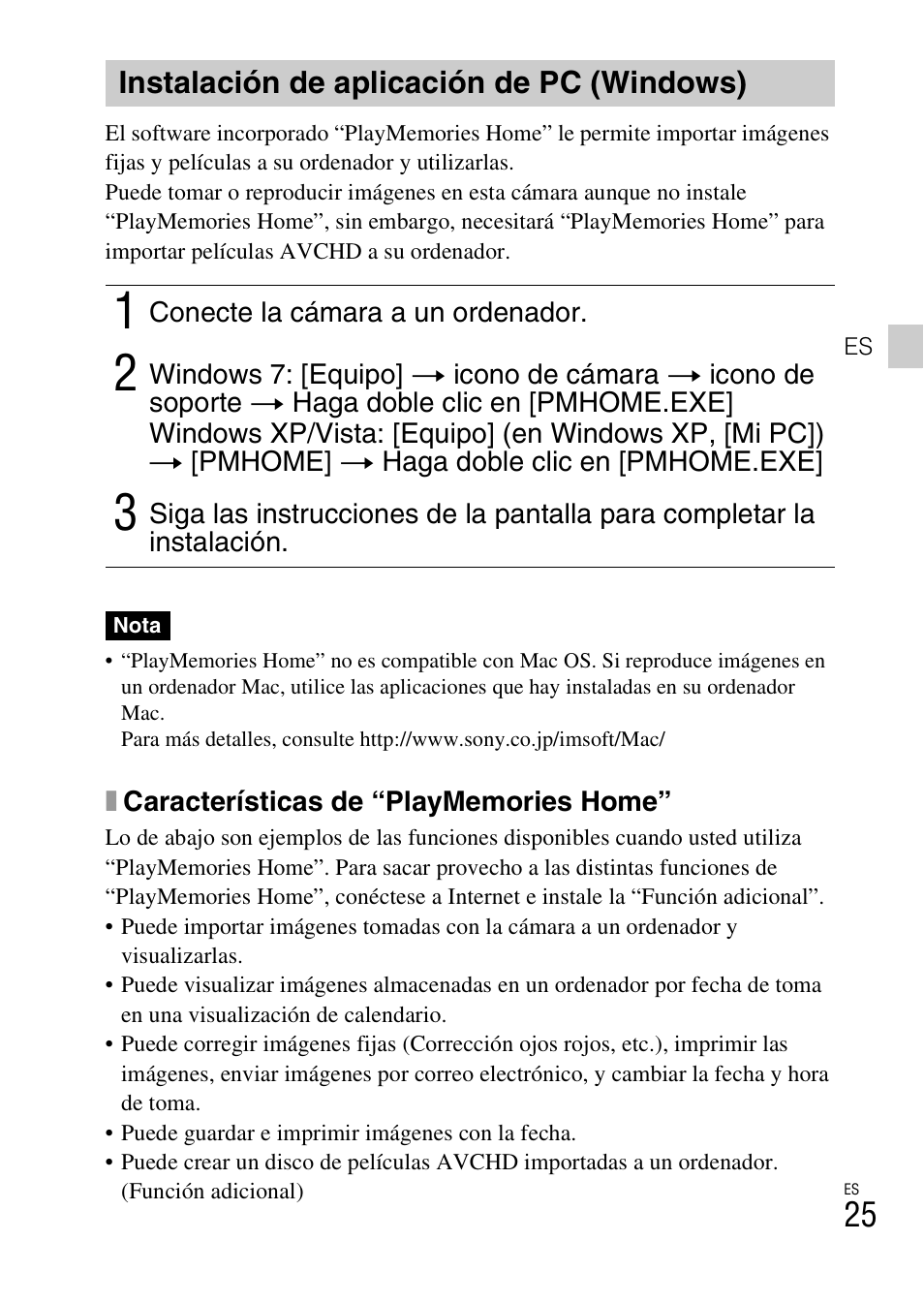 Instalación de aplicación de pc (windows) | Sony DSC-WX100 User Manual | Page 55 / 64