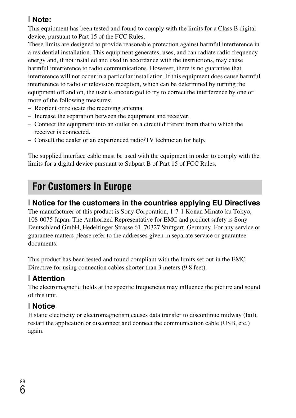 For customers in europe | Sony DSC-WX100 User Manual | Page 6 / 64