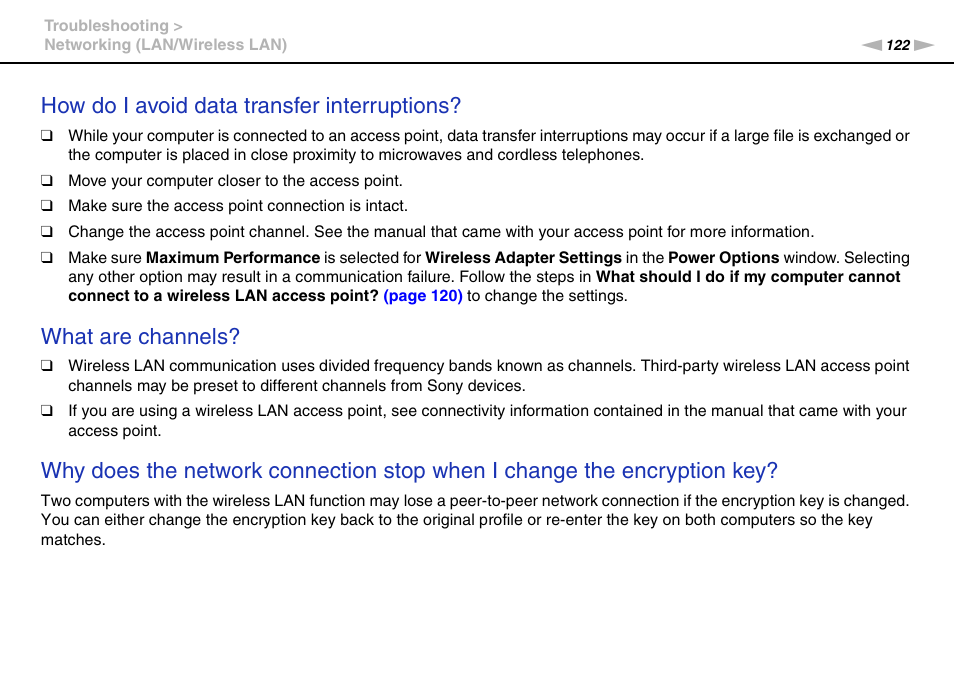 How do i avoid data transfer interruptions, What are channels | Sony VPCX131KX User Manual | Page 122 / 145