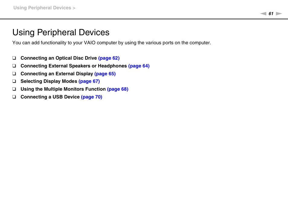 Using peripheral devices | Sony VPCX131KX User Manual | Page 61 / 145