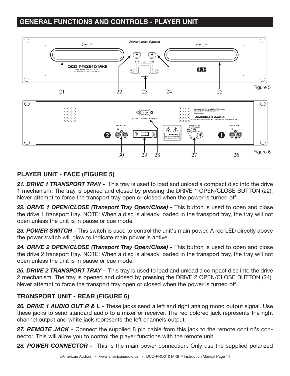 General functions and controls - player unit | American Audio DCD-PRO310 MKII User Manual | Page 11 / 23