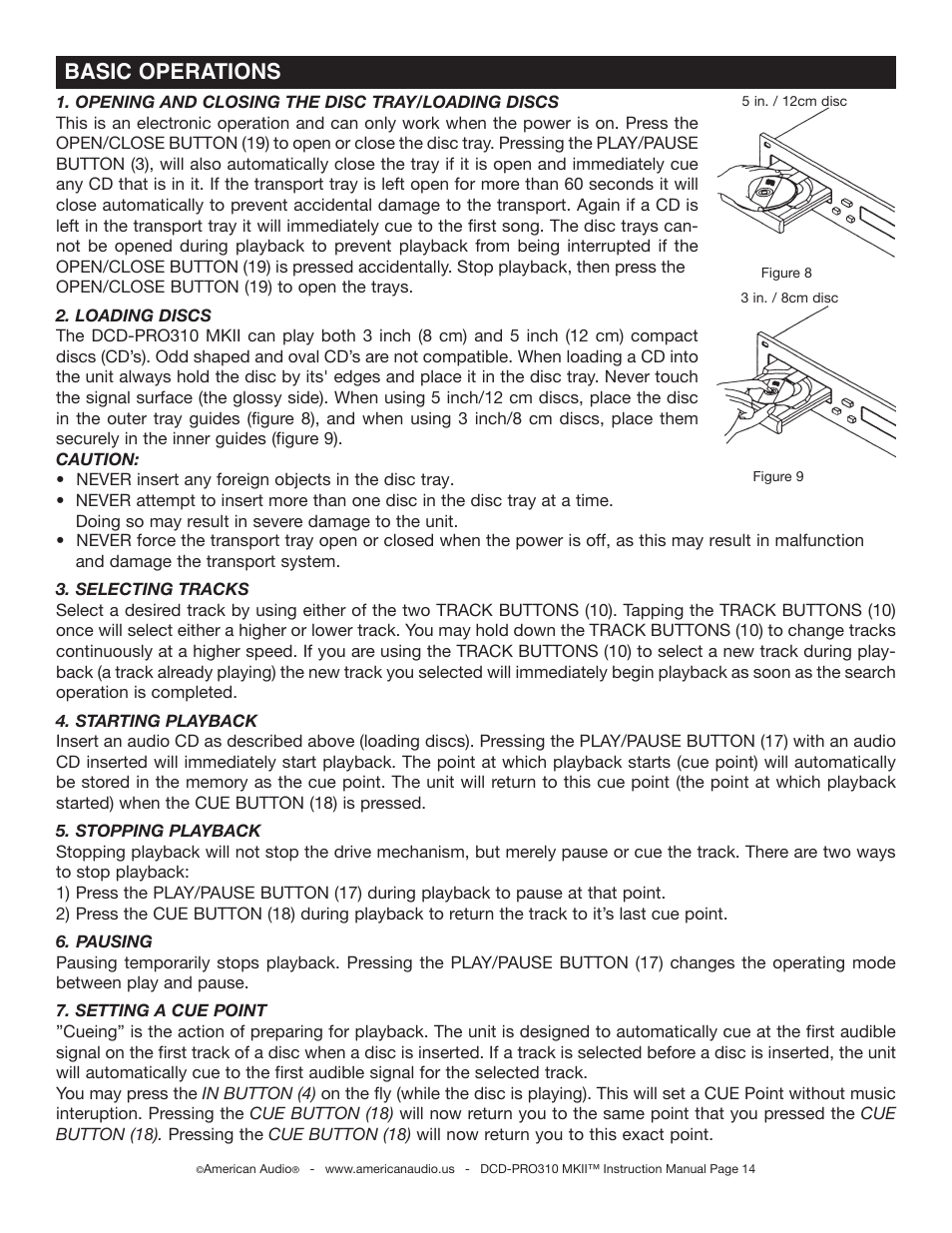 Basic operations | American Audio DCD-PRO310 MKII User Manual | Page 14 / 23