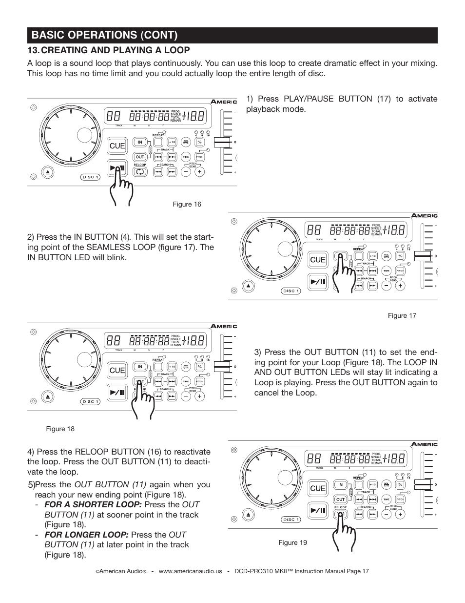 Basic operations (cont) | American Audio DCD-PRO310 MKII User Manual | Page 17 / 23
