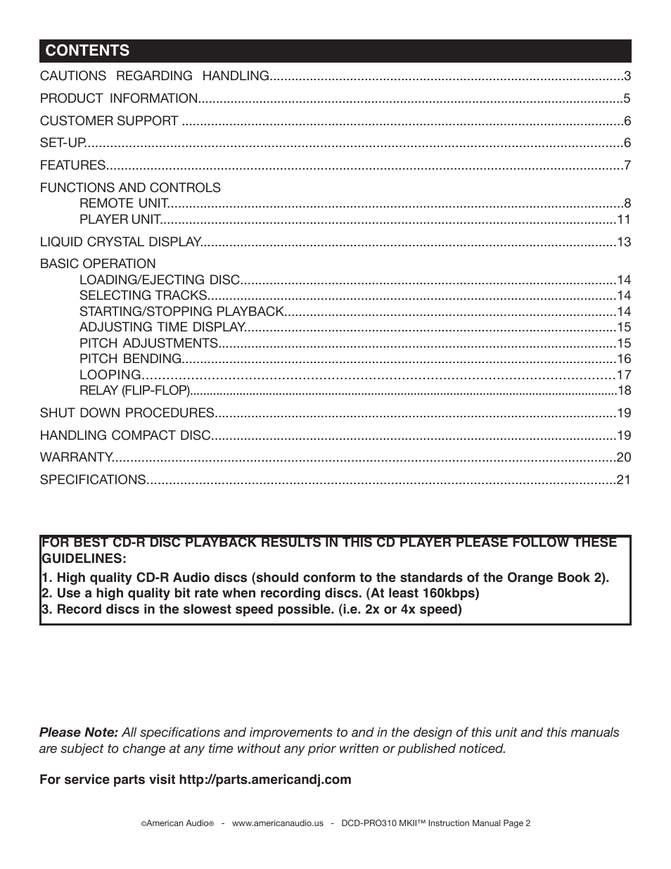 American Audio DCD-PRO310 MKII User Manual | Page 2 / 23